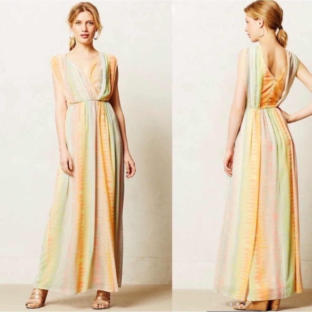 Anthropologie Lil Watercolor Tie-dye  Pastel Rainbow Maxi Dress, Size 4
